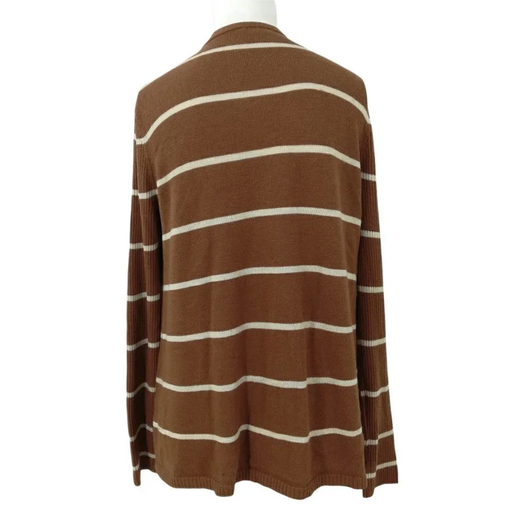 Mystree Brown Striped Waterfall Cardigan Sweater Size S Knit Wrap Open Front